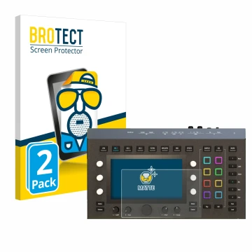 Front side of a product packaging with the brand logo BROTECT. Next to it is the device Waldorf Iridium Core shown with the co