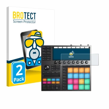 Front side of a product packaging with the brand logo BROTECT. Next to it is the device Native Instruments Maschine + shown wi