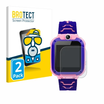 Front side of a product packaging with the brand logo BROTECT. Next to it is the device Bothergu Kids Smartwatch Q12 shown wit