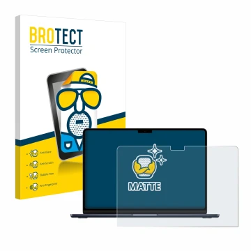 Front side of a product packaging with the brand logo BROTECT. Next to it is the device Apple MacBook Air 13