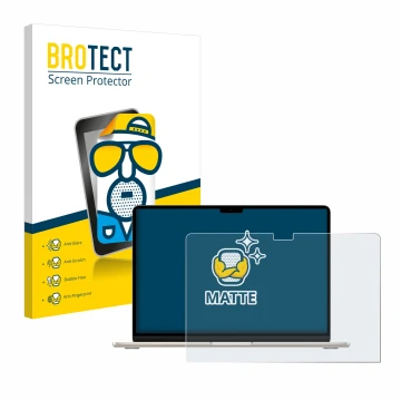 Front side of a product packaging with the brand logo BROTECT. Next to it is the device Apple MacBook Air 15