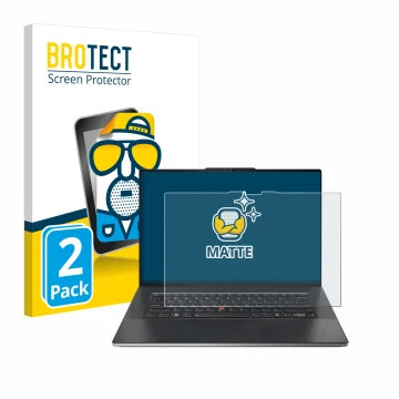 Front side of a product packaging with the brand logo BROTECT. Next to it is the device Lenovo ThinkPad Z13 Gen 2 shown with t