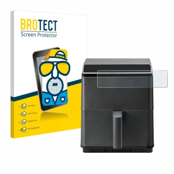 Front side of a product packaging with the brand logo BROTECT. Next to it is the device Cosori CAF-P583S shown with the corres