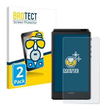 Front side of a product packaging with the brand logo BROTECT. Next to it is the device Hiby R6 III shown with the correspondi