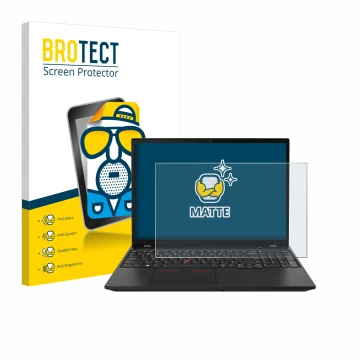 Front side of a product packaging with the brand logo BROTECT. Next to it is the device Lenovo ThinkPad P16s Gen 2 shown with 