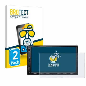 Front side of a product packaging with the brand logo BROTECT. Next to it is the device Atoto F7 WE shown with the correspondi