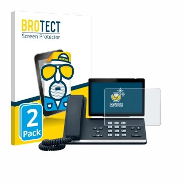 Front side of a product packaging with the brand logo BROTECT. Next to it is the device Yealink SIP-T57W shown with the corres