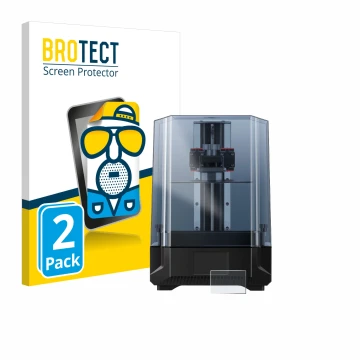 Front side of a product packaging with the brand logo BROTECT. Next to it is the device Anycubic Photon Mono X 6Ks shown with 