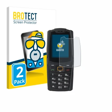 Front side of a product packaging with the brand logo BROTECT. Next to it is the device AGM M6 shown with the corresponding sc