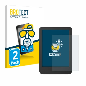 Front side of a product packaging with the brand logo BROTECT. Next to it is the device Tolino Shine 5 Color 2024 shown with t