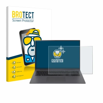 Front side of a product packaging with the brand logo BROTECT. Next to it is the device LG gram 17