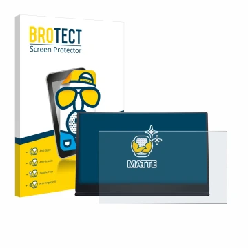 Front side of a product packaging with the brand logo BROTECT. Next to it is the device Dell P1424H shown with the correspondi