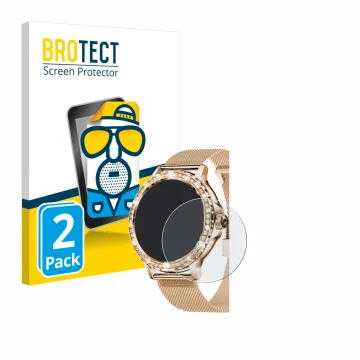 Front side of a product packaging with the brand logo BROTECT. Next to it is the device walkbee Smartwatch 1.3