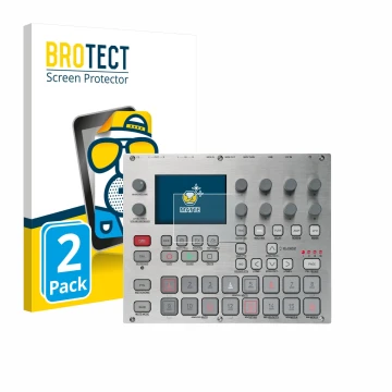 Front side of a product packaging with the brand logo BROTECT. Next to it is the device Elektron Syntakt E25 Remix Edition sho