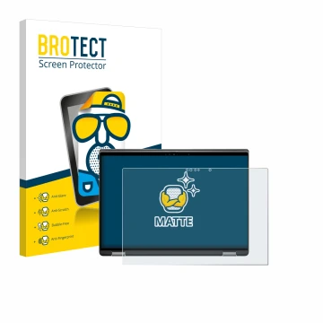 Front side of a product packaging with the brand logo BROTECT. Next to it is the device Dell Latitude 7440 2-in-1 shown with t