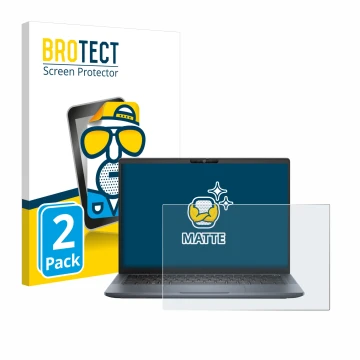 Front side of a product packaging with the brand logo BROTECT. Next to it is the device Dell Latitude 7350 Laptop shown with t