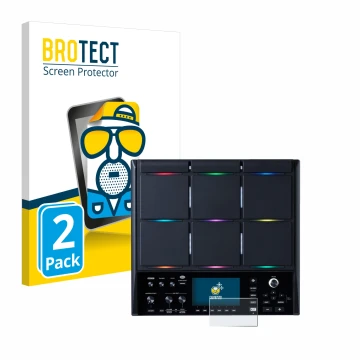 Front side of a product packaging with the brand logo BROTECT. Next to it is the device Roland SPD-SX PRO shown with the corre
