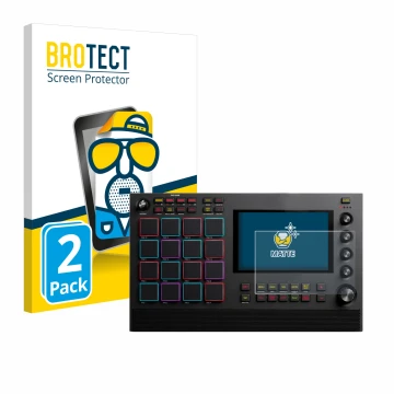Front side of a product packaging with the brand logo BROTECT. Next to it is the device Akai MPC Live II shown with the corres