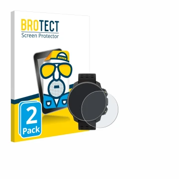 Front side of a product packaging with the brand logo BROTECT. Next to it is the device Suunto Vertical Solar shown with the c