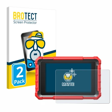 Front side of a product packaging with the brand logo BROTECT. Next to it is the device Launch X-431 PROS Elite shown with the