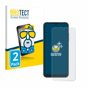 Front side of a product packaging with the brand logo BROTECT. Next to it is the device Hotwav Note 13 shown with the correspo