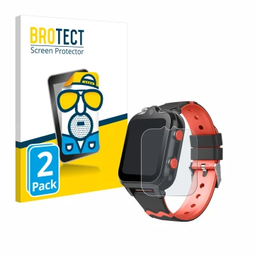 Front side of a product packaging with the brand logo BROTECT. Next to it is the device Yuede Kids Smartwatch 1.69