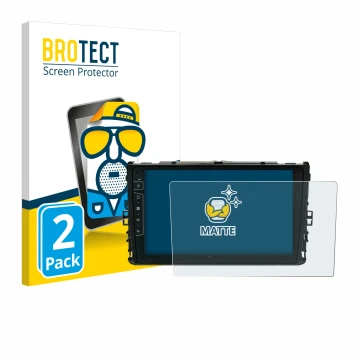 Front side of a product packaging with the brand logo BROTECT. Next to it is the device Dynavin D9-T6 shown with the correspon