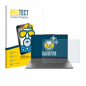 Front side of a product packaging with the brand logo BROTECT. Next to it is the device Lenovo Yoga Pro 9i Gen 9 16