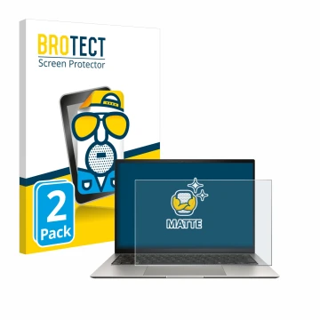 Front side of a product packaging with the brand logo BROTECT. Next to it is the device ASUS ZenBook S 13 OLED UX5304 shown wi