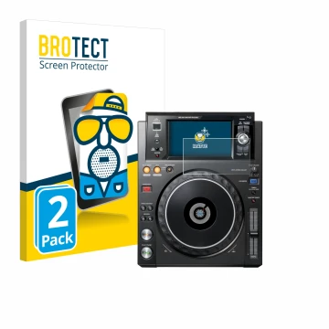Front side of a product packaging with the brand logo BROTECT. Next to it is the device Pioneer XDJ -1000MK2 shown with the co