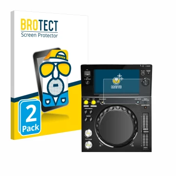 Front side of a product packaging with the brand logo BROTECT. Next to it is the device Pioneer XDJ -700 shown with the corres