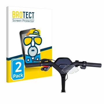 Front side of a product packaging with the brand logo BROTECT. Next to it is the device Segway Ninebot P65D shown with the cor