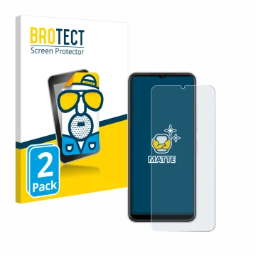 Front side of a product packaging with the brand logo BROTECT. Next to it is the device Telekom T Phone 2 shown with the corre