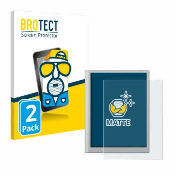 Front side of a product packaging with the brand logo BROTECT. Next to it is the device Boox Go 10.3 shown with the correspond