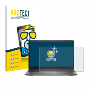 Front side of a product packaging with the brand logo BROTECT. Next to it is the device Dell Latitude 15 3540 shown with the c