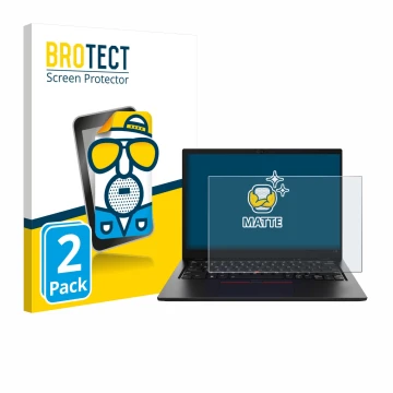 Front side of a product packaging with the brand logo BROTECT. Next to it is the device Lenovo ThinkPad L13 Gen 5 shown with t