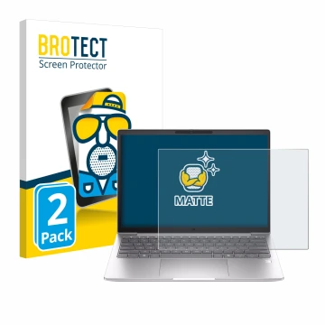 Front side of a product packaging with the brand logo BROTECT. Next to it is the device HP EliteBook 630 G11 shown with the co