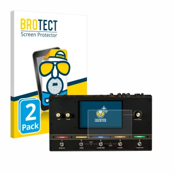 Front side of a product packaging with the brand logo BROTECT. Next to it is the device Headrush Core shown with the correspon