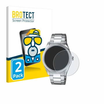 Front side of a product packaging with the brand logo BROTECT. Next to it is the device Casio MTP-1302PD shown with the corres