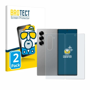 Front side of a product packaging with the brand logo BROTECT. Next to it is the device Samsung Galaxy Z Fold 6 5G (Front+Back