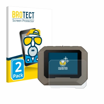 Front side of a product packaging with the brand logo BROTECT. Next to it is the device Garmin Xero C1 Pro shown with the corr