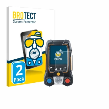 Front side of a product packaging with the brand logo BROTECT. Next to it is the device Testo 550s shown with the correspondin