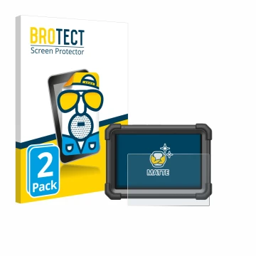 Front side of a product packaging with the brand logo BROTECT. Next to it is the device Launch X-431 Pro Dyno shown with the c