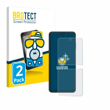 Front side of a product packaging with the brand logo BROTECT. Next to it is the device Nubia Flip 5G shown with the correspon