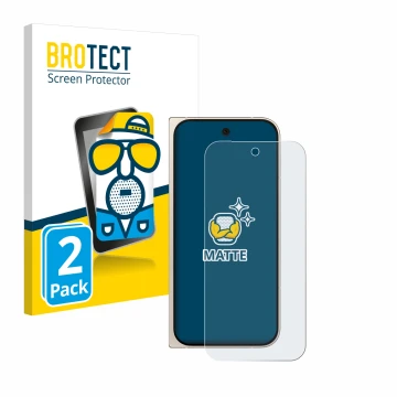 Front side of a product packaging with the brand logo BROTECT. Next to it is the device Google Pixel 9 Pro Fold shown with the