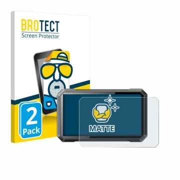 Front side of a product packaging with the brand logo BROTECT. Next to it is the device Ricoel Motorcycle CarPlay C7 II shown 