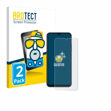 Front side of a product packaging with the brand logo BROTECT. Next to it is the device ZTE Blade A54 shown with the correspon