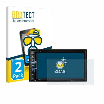 Front side of a product packaging with the brand logo BROTECT. Next to it is the device Alpine INE-W611D shown with the corres