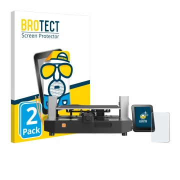 Front side of a product packaging with the brand logo BROTECT. Next to it is the device Anycubic Kobra 3 shown with the corres