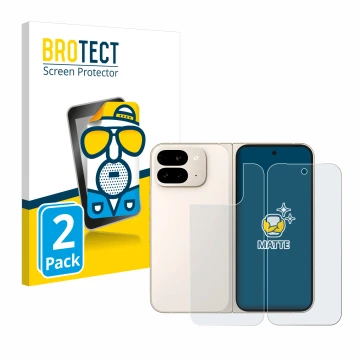 Front side of a product packaging with the brand logo BROTECT. Next to it is the device Google Pixel 9 Pro Fold (Front+Back) s